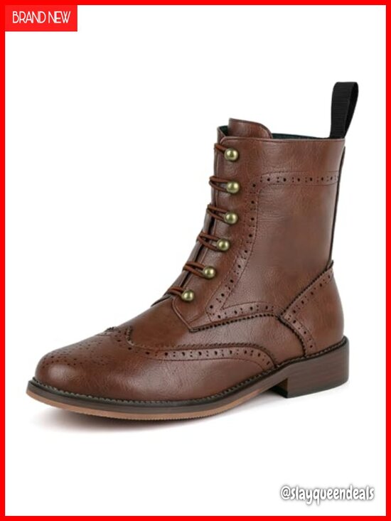 Shoes - Leather Wingtip Brogue Lace-Up Ankle Boots